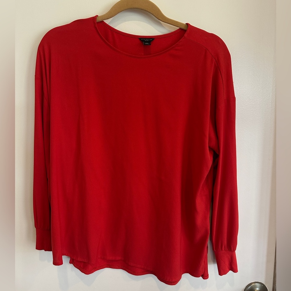 Ann Taylor Vibrant Red Long Sleeve Mixed Media Blouse- Size XSP